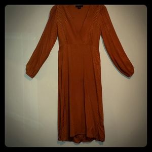 Burnt orange, polkadot midi dress